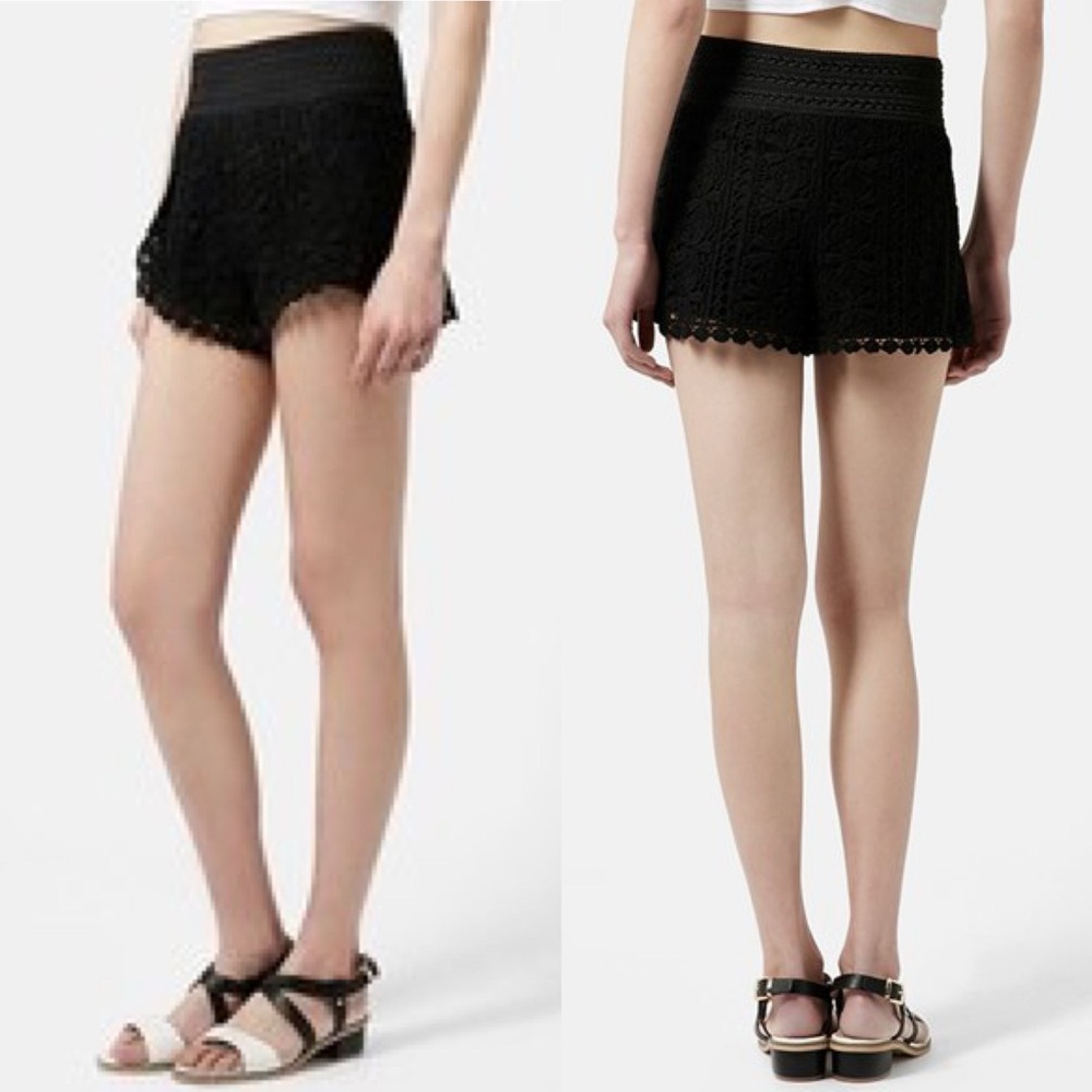 TopShop Black Crochet Lace Women's Skort with Scalloped Hem Women’s Size 6
